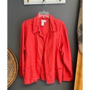 Coldwater Creek Linen Jacket Womens Size 2x Coral Lagenlook Coastal Lightweight